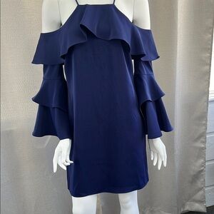 Laundry - by Shelli Segal Elegant Navy Blue Off-Shoulder Dress- NEW